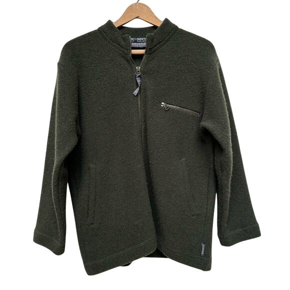 Irish Made 100% Wool Fisherman Out of Ireland Front Zip Sweater Dark Green - Picture 1 of 7